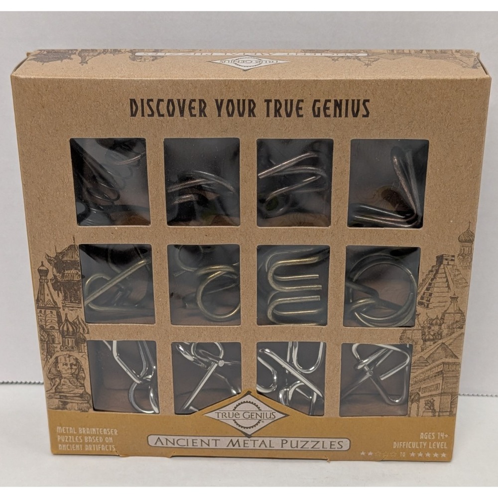 True Genius Ancient Metal Puzzles 12 Brainteaser Puzzles New but opened